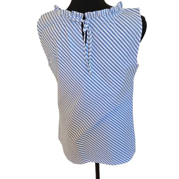 Talbots Womens Sea Breeze Blue White Ruffle Neck Cotton Sleeveless Top Small - Picture 5 of 10